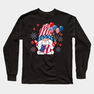 Gnomes 4th Of July Women Girls American Flag Long Sleeve T-Shirt